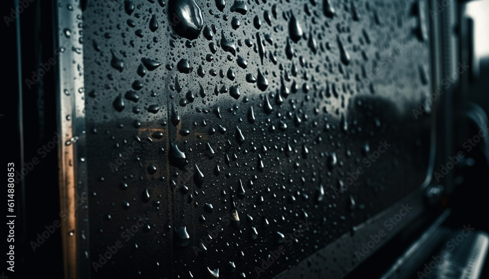 Poster looking through window, raindrops on glass create abstract pattern generated by ai