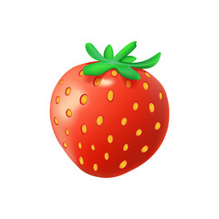 3D Stawberry icon red summer fruit, white background. Vector graphic illustration. Vegetarian cafe print, poster, card.