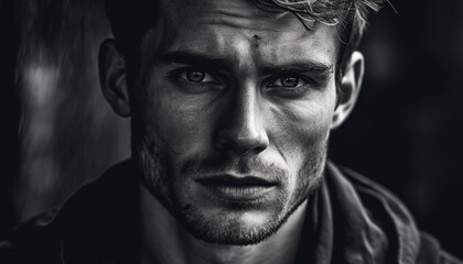 Obraz premium One serious man with a beard looking confidently at camera generated by AI