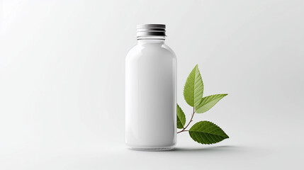 Bottle mockup with green leafs