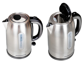 Metal electric kettle for boiling water on an isolated background.