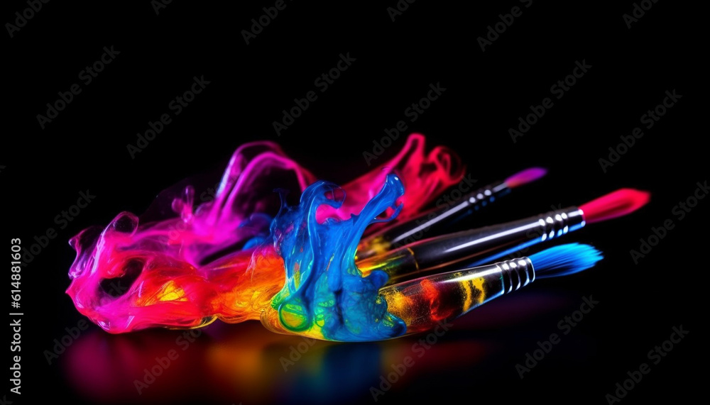 Poster vibrant colors splashing in abstract patterns, a fiery explosion generated by ai