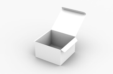 Opened square product box packaging mockup for brand advertising on a transparent background.