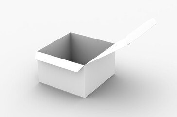 Opened square product box packaging mockup for brand advertising on a transparent background.