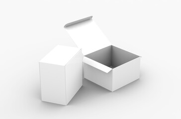 Opened square product box packaging mockup for brand advertising on a transparent background.