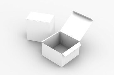 Opened square product box packaging mockup for brand advertising on a transparent background.