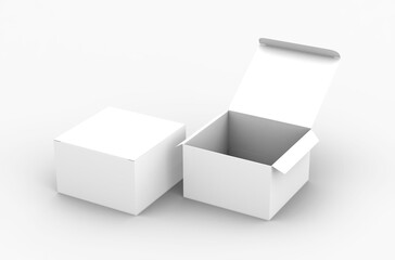 Opened square product box packaging mockup for brand advertising on a transparent background.
