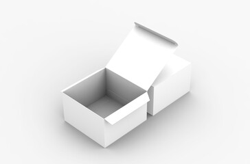 Opened square product box packaging mockup for brand advertising on a transparent background.