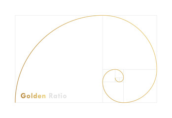 Golden ratio design template. Geometric Figure in law of golden ratio. Golden spiral, golden section, Fibonacci array, Fibonacci numbers. Vector illustration