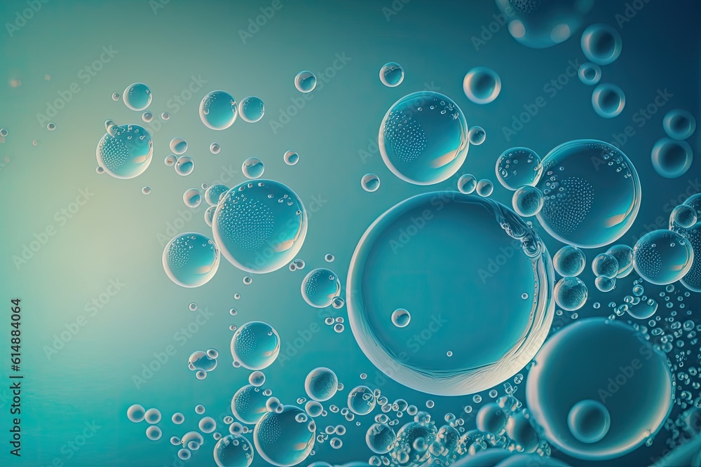 Poster bubbles floating on a blue backgroun. generative ai