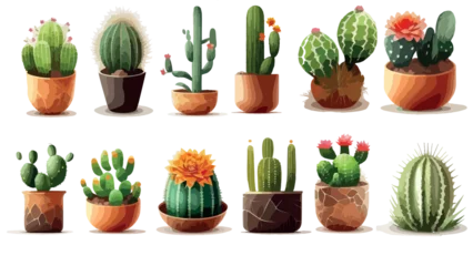 Foto op Plexiglas Cactus in pot Set of different of colorful cactus in flower pots