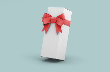 Long paper sale box with the ribbon, product design mockup. On clean background
