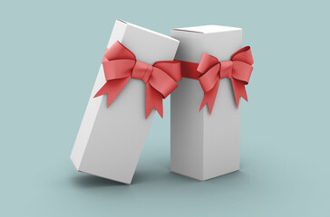 Long paper sale box with the ribbon, product design mockup. On clean background
