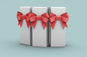 Long paper sale box with the ribbon, product design mockup. On clean background