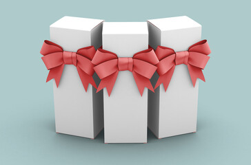 Long paper sale box with the ribbon, product design mockup. On clean background