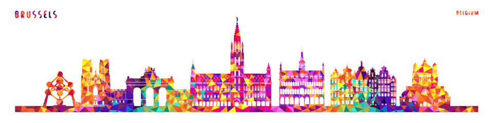 Brussels city landmarks triangle polygonal  vector art design