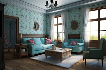 Naklejka na ściany i meble luxurious living room with elegant furniture and a sparkling chandelier