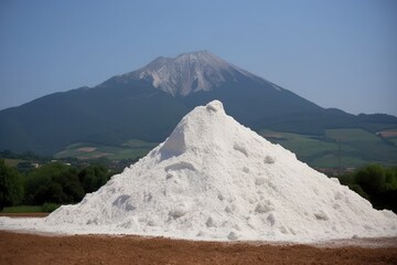 mound of white sand on a brown dirt surface