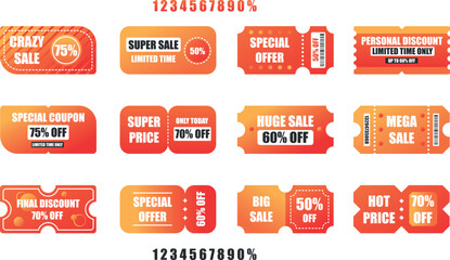 Set of red discount coupons