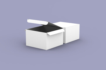 Opened square product box packaging mockup for brand advertising on a clean background.