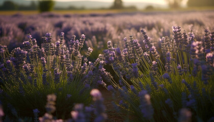 The scented flower blossom in a rural French meadow sunset generated by AI