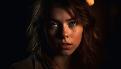 Fototapeta premium Confident young woman exudes elegance and glamour in headshot generated by AI