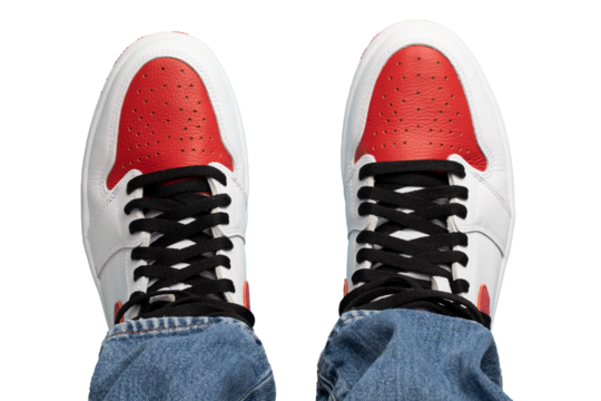 Human legs with jeans and sneaker shoes with transparent background