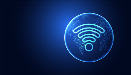 Abstract world wifi connection concept connection network people communication On a blue background, futuristic, modern