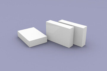 Three rectangular pill blister boxes, packaging template for product design mockup. On clean background
