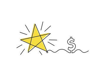 Abstract color star wth dollar as line drawing on white
