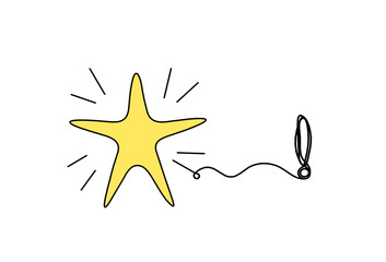Abstract color star wth exclamation mark as line drawing on white