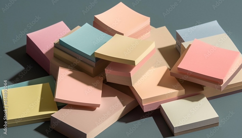 Poster stack of multi colored paper packets on blank backgrounds for creativity generated by ai