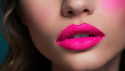 Fototapeta premium Beautiful young woman with pink lipstick exudes sensuality and elegance generated by AI