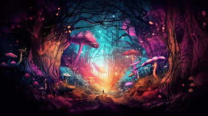 Surreal background of magical wonderland, neural