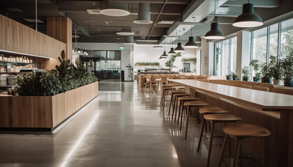 Modern luxury dining room with elegant wooden table and chairs generated by AI