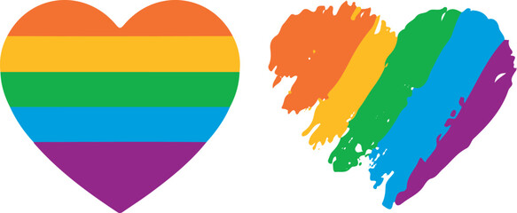 set of rainbow flat icon colorful hearts of gay marriage, LQBT