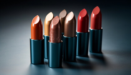 Obraz premium Vibrant lipstick set in a row, a beauty collection making glamour generated by AI