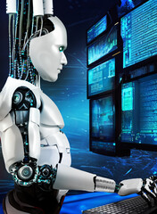 Male Robot AI Screens Artificial Intelligence Screens - 614893896