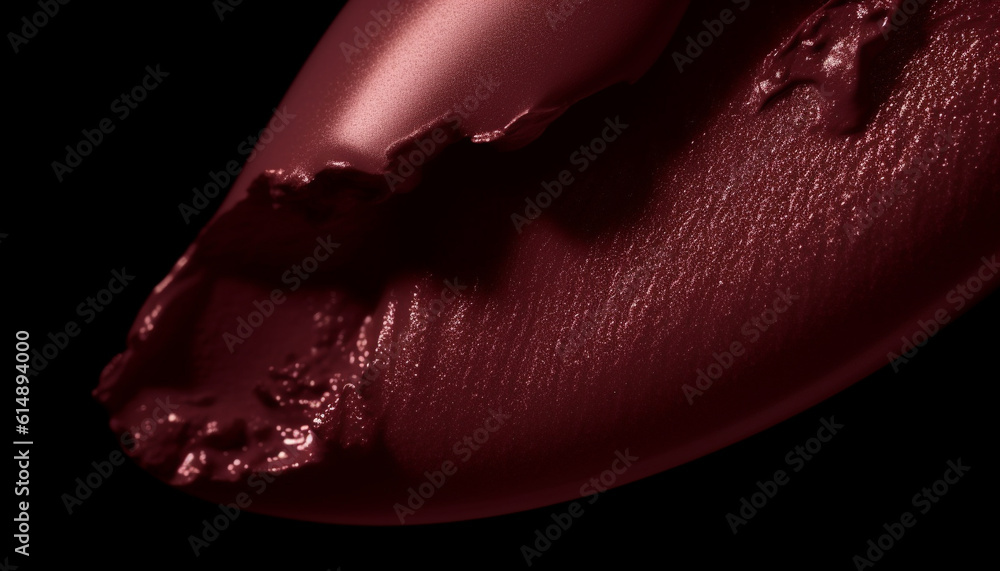 Aufkleber shiny lipstick drops create abstract pattern on black background generated by ai