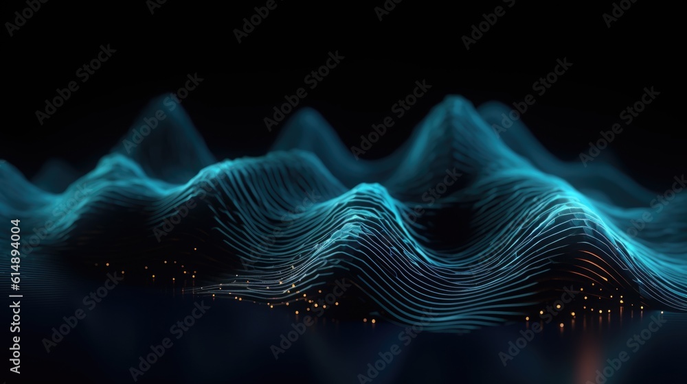 Poster 3d render of a modern background with a blue flowing particles wave design.generative ai aig21.