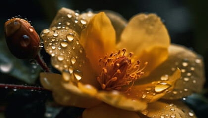 Freshness in nature: a wet, yellow daisy with raindrop dew generated by AI