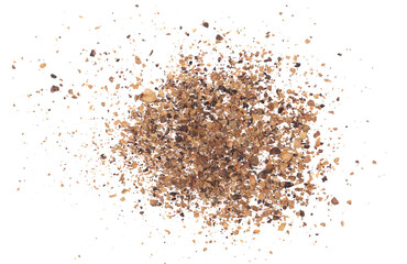Allspice, pimento spice, Jamaican pepper, shavings isolated on white, top view - obrazy, fototapety, plakaty