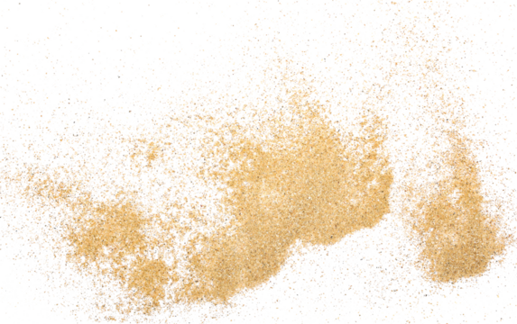 Sand pile scatter isolated on white background and texture, with clipping path, top view