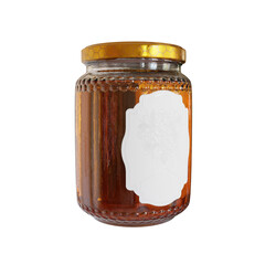 Transparent Glass Jar With Honey. Realistic 3D Render. Cut Out. Food Element.