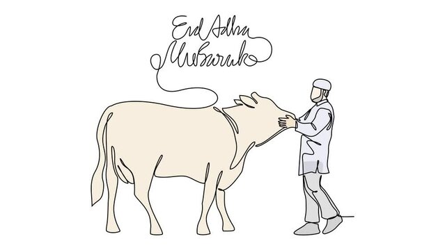 Animated self drawing of single continuous line draw for ceremony of Hajj Day. Islamic holiday that falls on the 10th day of Dhu al-Hijjah of the lunar Islamic Calendar design concept design concept. 