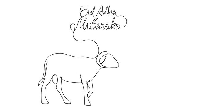 Animated self drawing of single continuous line draw for ceremony of Hajj Day. Islamic holiday that falls on the 10th day of Dhu al-Hijjah of the lunar Islamic Calendar design concept design concept. 