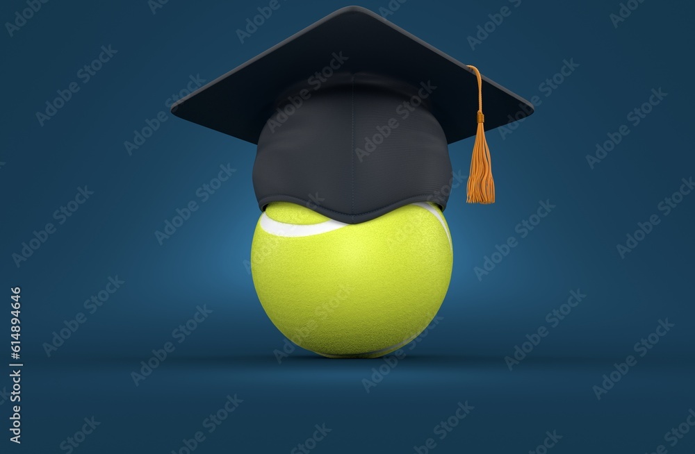 Poster tennis ball with mortarboard