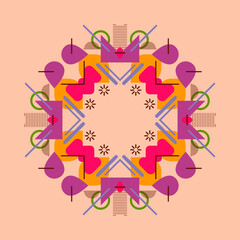 Symmetrical composition of geometric shapes. Abstract element for design. Vector illustration in a flat style.
