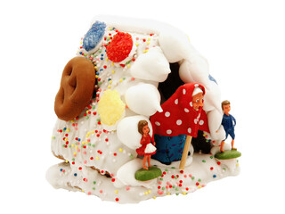 Little gingerbread witch house with Hensel and Gretel isolated png file