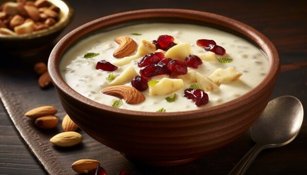 Creamy and aromatic Kheer or Khir Payasa served in a traditional bowl